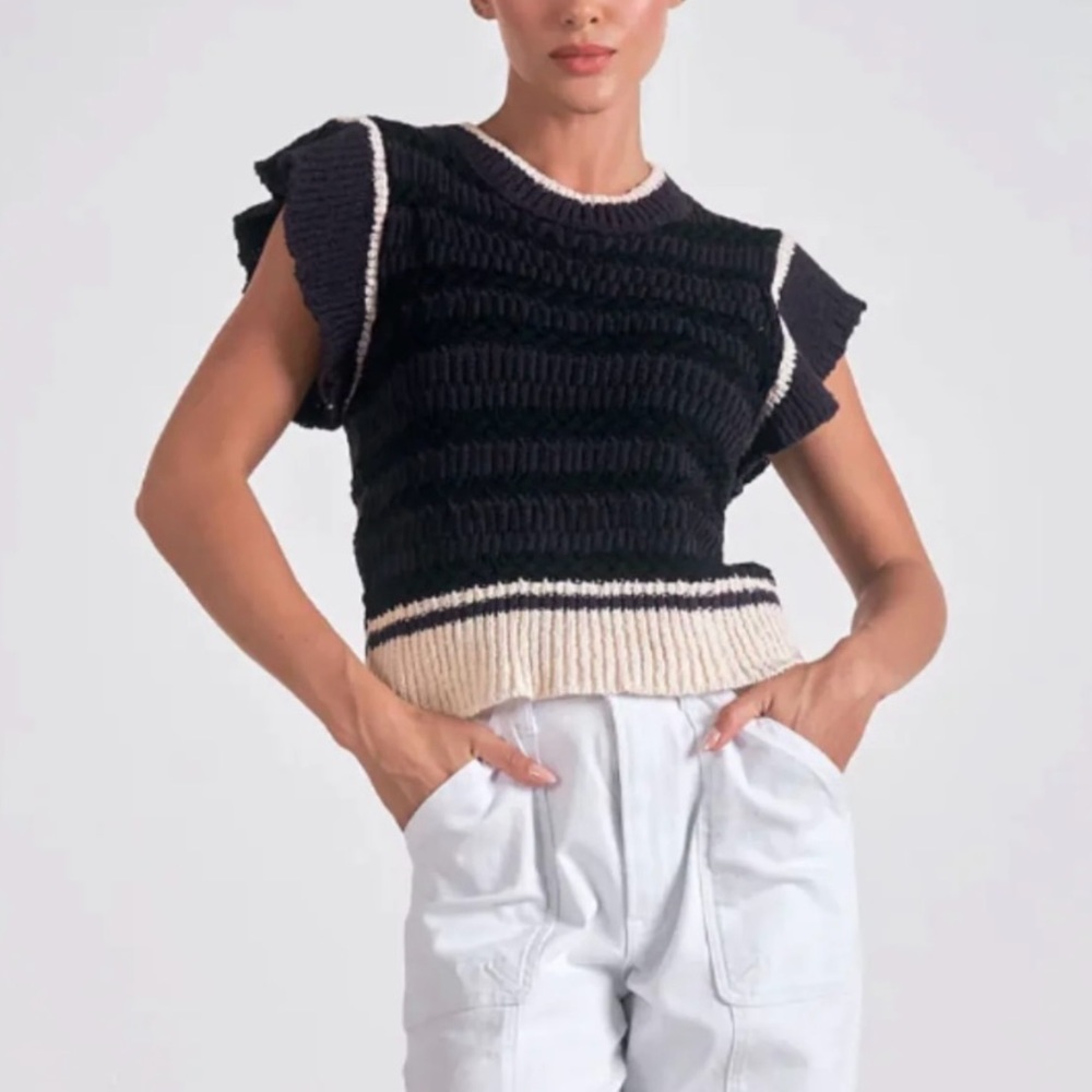 Elan Dark Purple, Black and Cream Knit Sweater